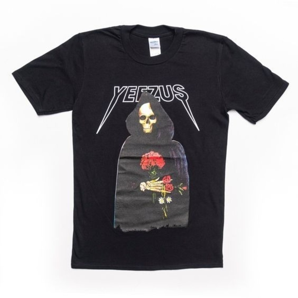 Kanye West Yeezus Tour Black Skeleton Rose Death Grim Reaper T-shirt Tee Top